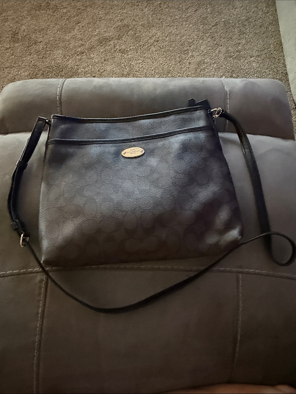 Coach Peyton Signature Flat/Zip Crossbody in Black